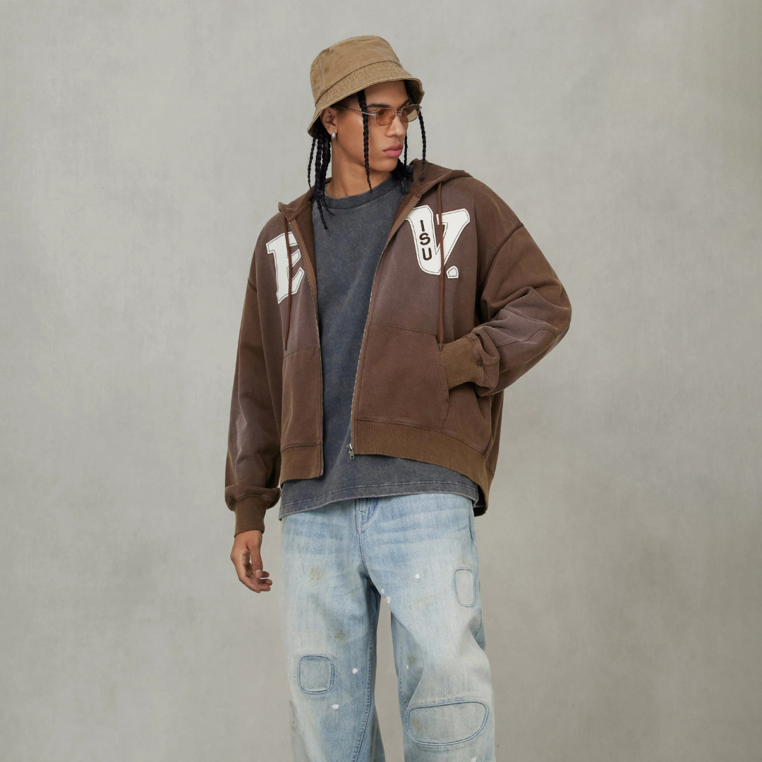 EV and Seagull Patches Embroidery Relax Fit Hoodie Jacket