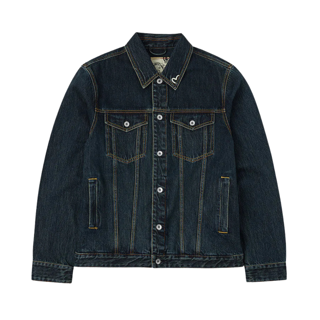 Washed Brushstroke Daicock Print Regular Fit Denim Jacket