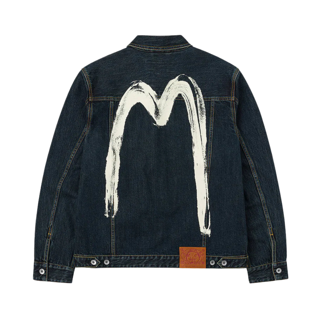 Washed Brushstroke Daicock Print Regular Fit Denim Jacket