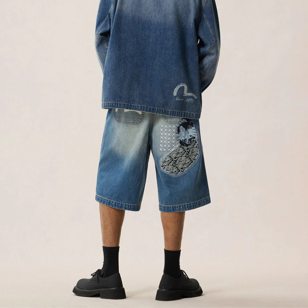 Sashiko Patch Denim Shorts
