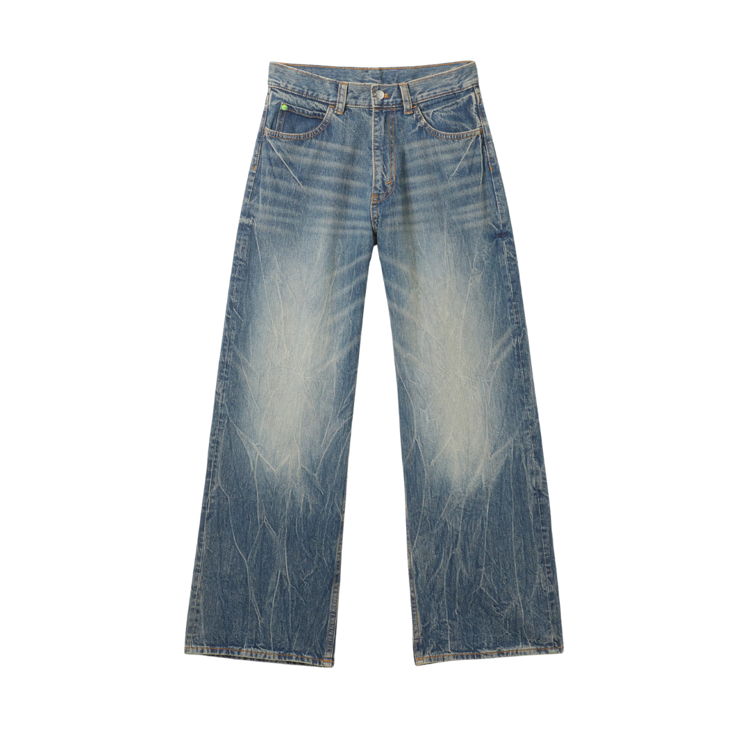 LOOSER REGULAR WAIST LOOSE STRAIGHT JEANS (Blue Ray - Dark Blue)
