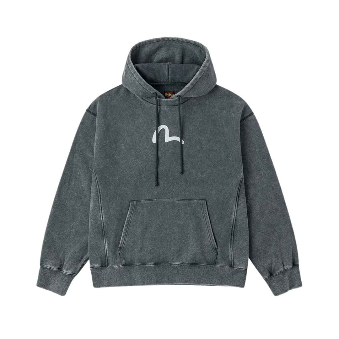 Washed Seagull and Logo Print Relax Fit Hoodie