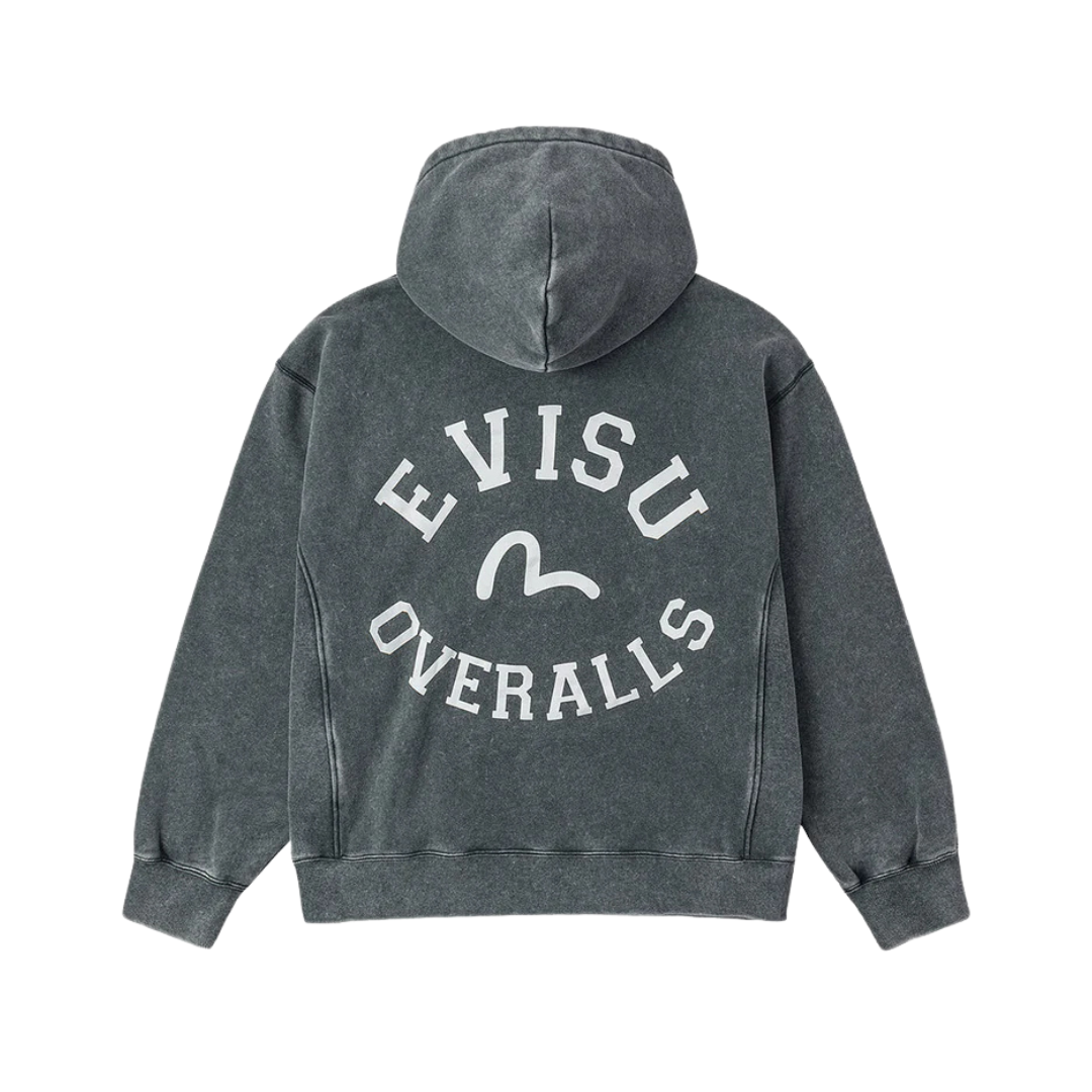 Washed Seagull and Logo Print Relax Fit Hoodie