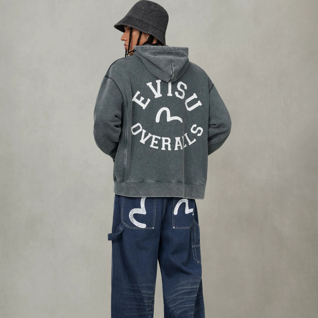 Washed Seagull and Logo Print Relax Fit Hoodie