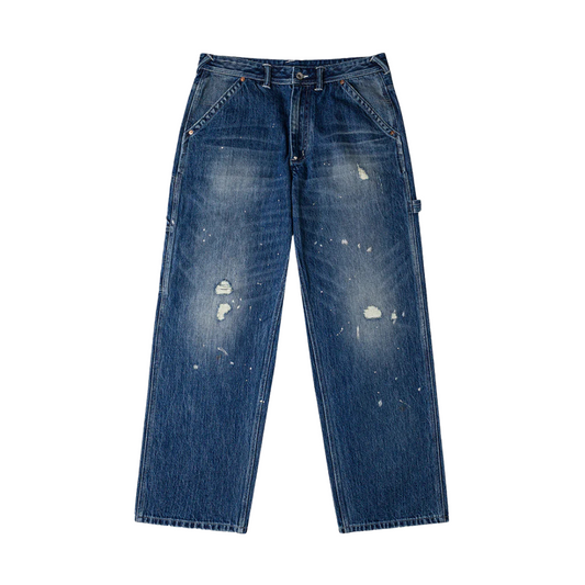Washed and Distressed Daicock Print Relax Fit Jeans (Indigo)