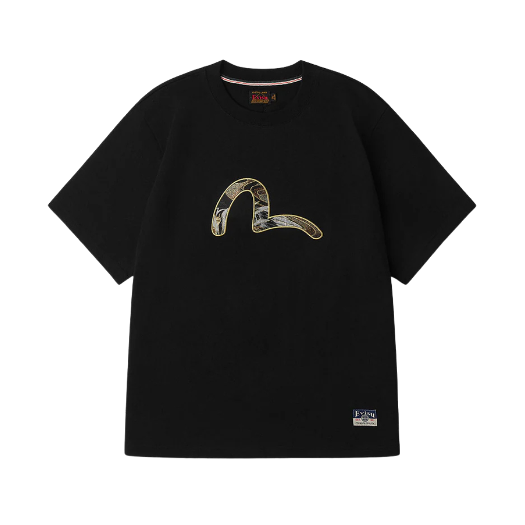 Brocade Seagull Appliqué Regular Fit Short Sleeves T-shirt (Black)