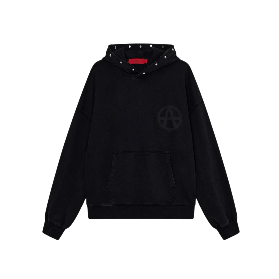 STUDDED ANARCHY HOODIE WASHED BLACK