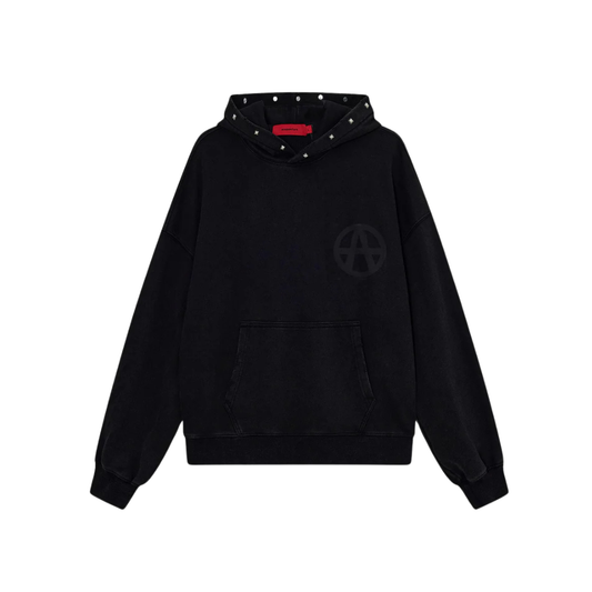 STUDDED ANARCHY HOODIE WASHED BLACK