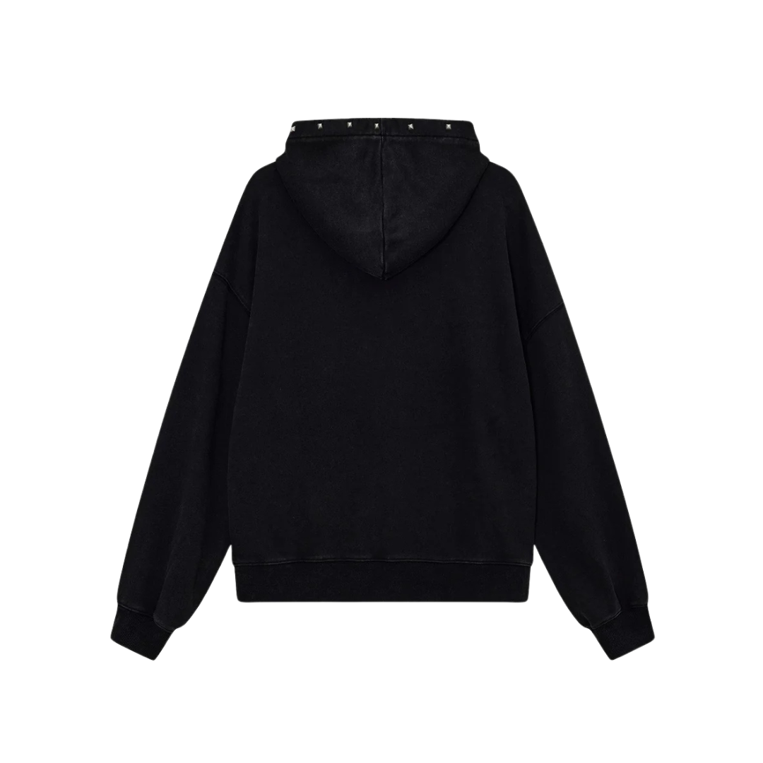 STUDDED ANARCHY HOODIE WASHED BLACK