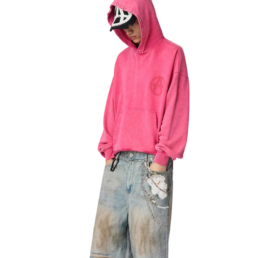 STUDDED ANARCHY HOODIE CANDY PINK
